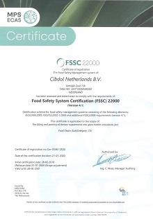 Cibdol - сертификат за стандарт FSSC22000